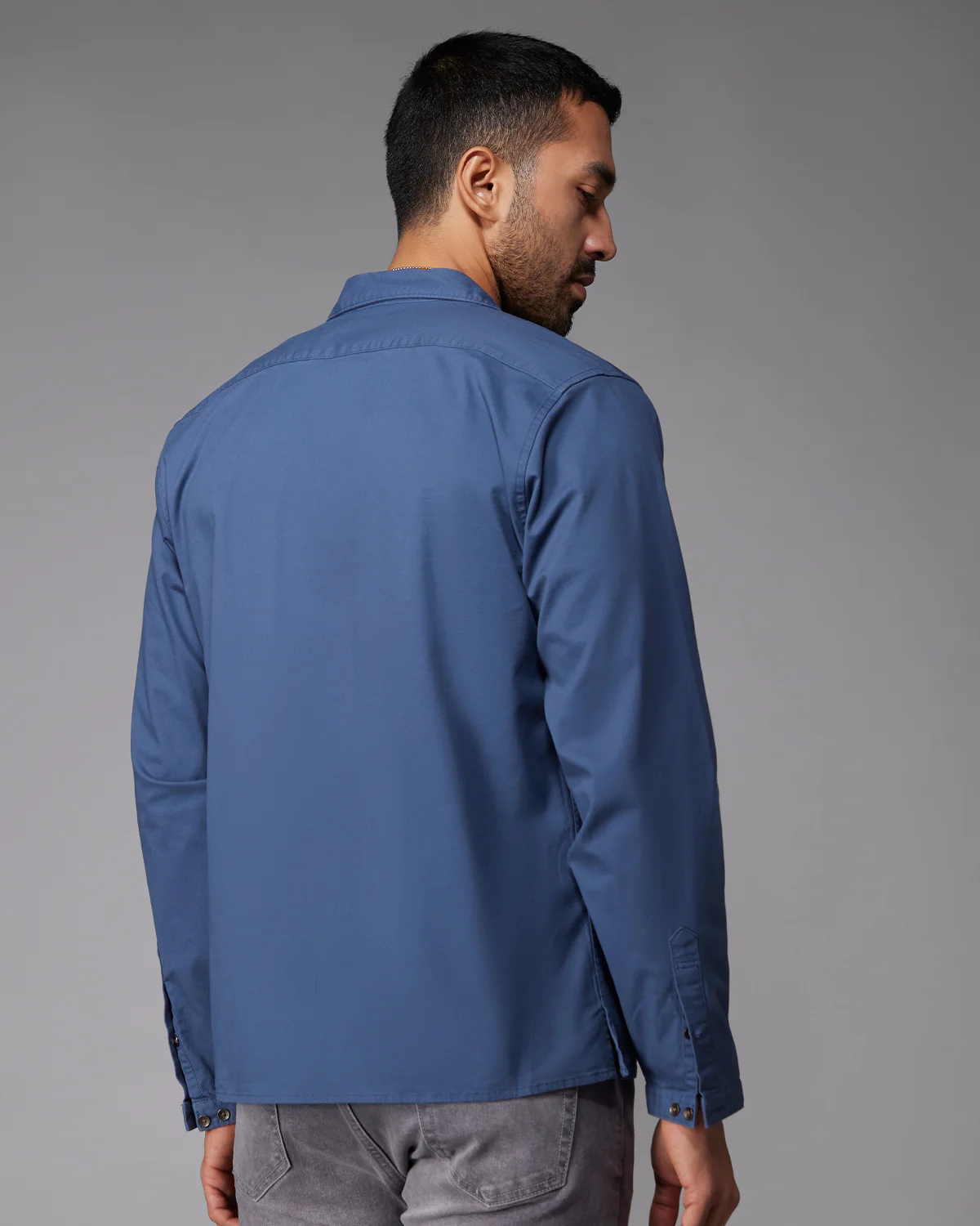Steel Blue Stretch Twill Shirt - Image 3