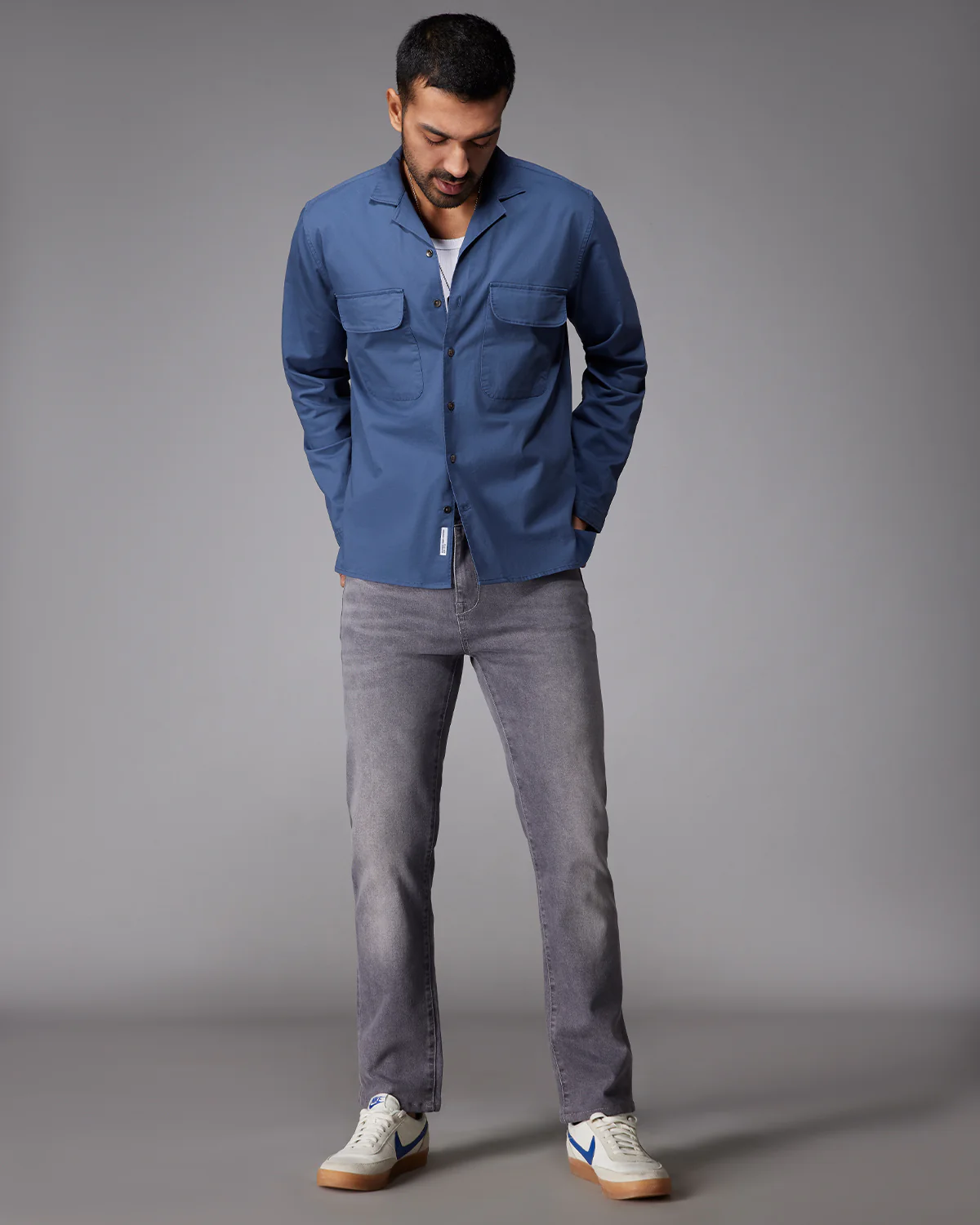 Steel Blue Stretch Twill Shirt - Image 4