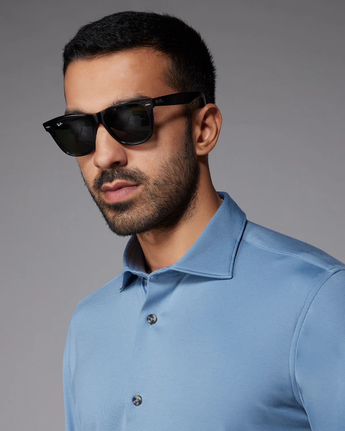 Stretch Knit Shirt - Blue - Image 2