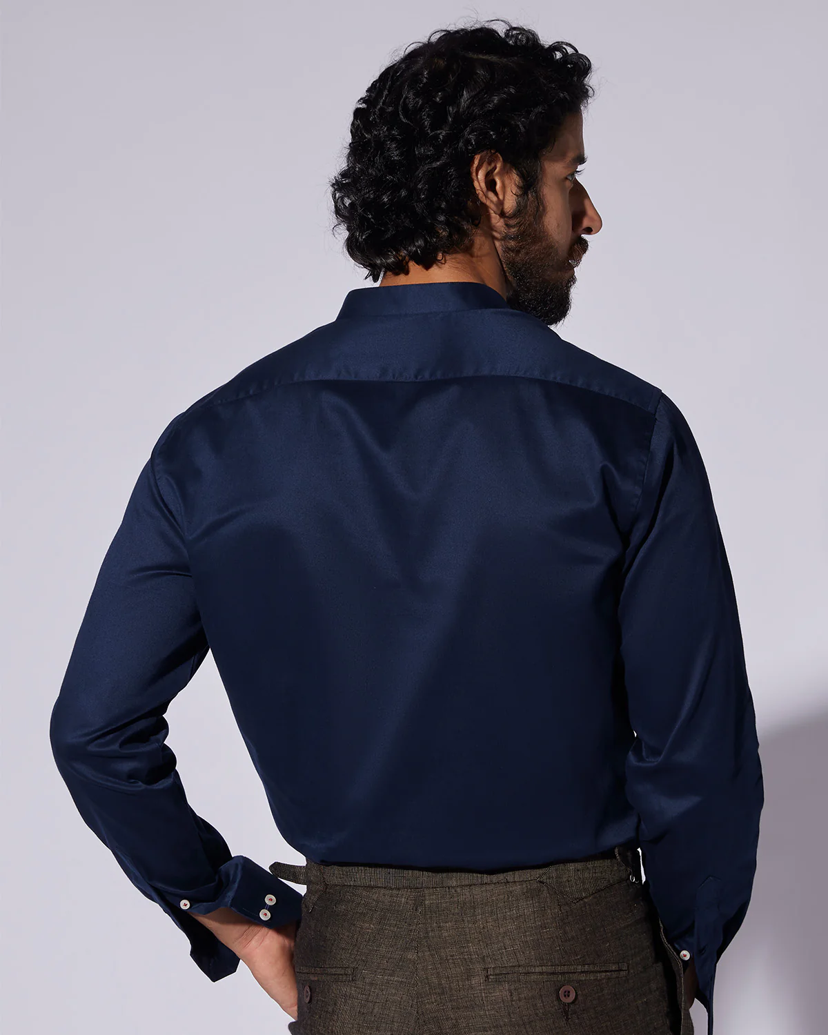 Stretch Satin Shirt - Navy - Image 5