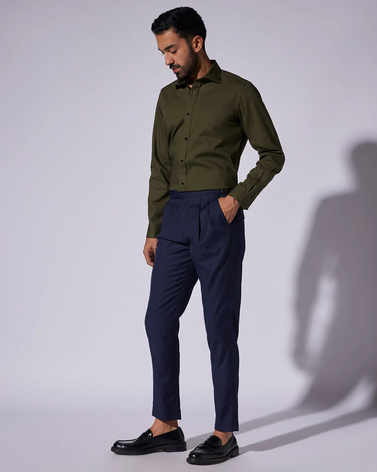 Stretch Self-Checked Slubby Shirt - Dark green - Image 5
