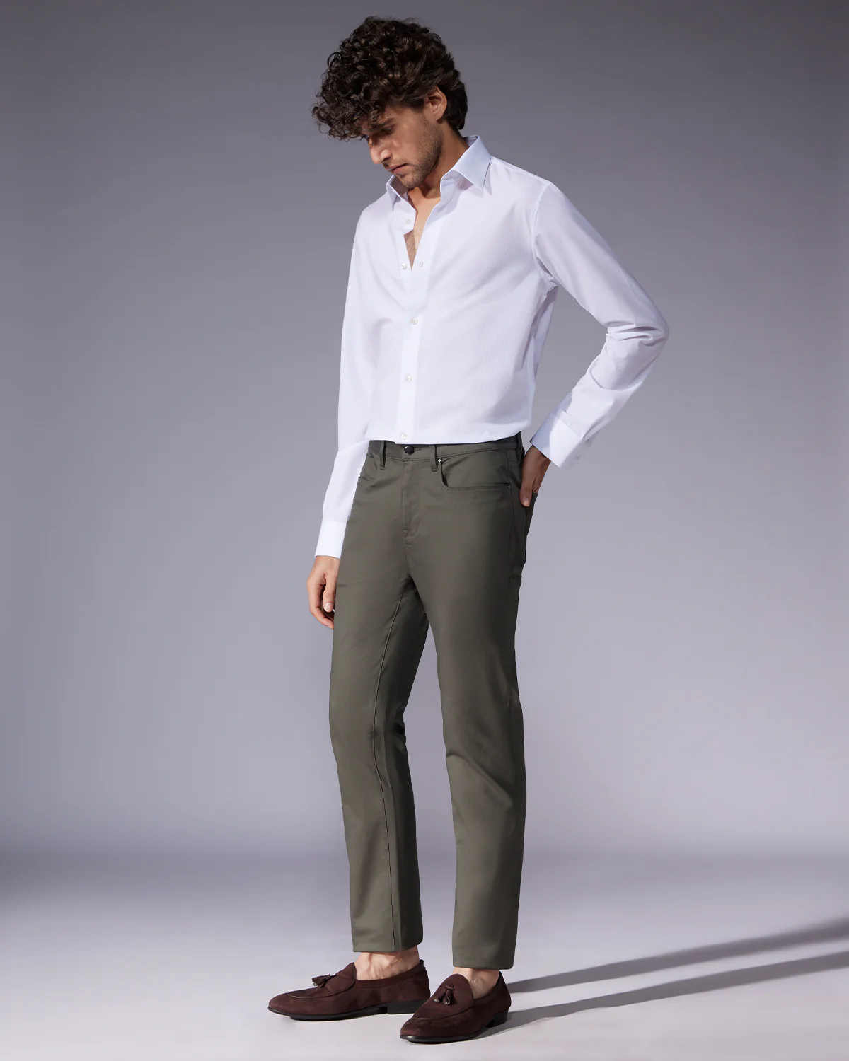 Tailored 5-Pocket Stretch Jeans - Olive - Image 3