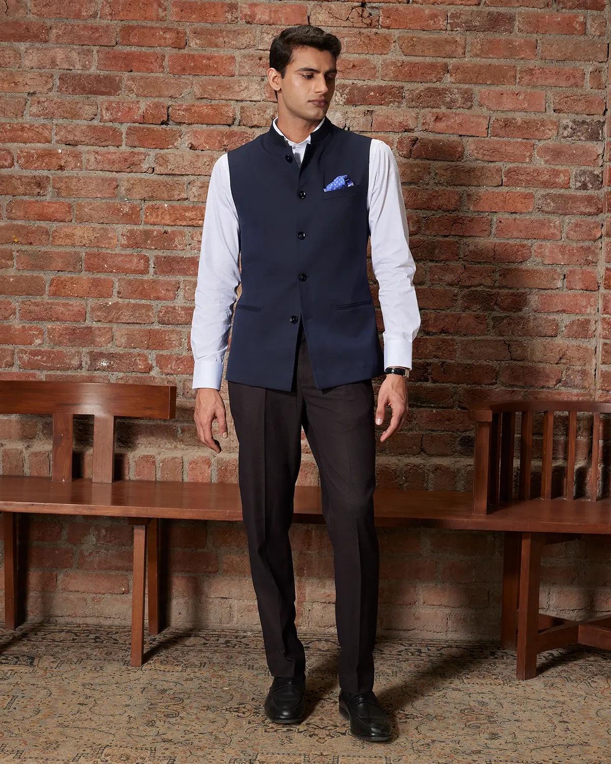 The Astoria Stretch Nehru Jacket - Navy - Image 5