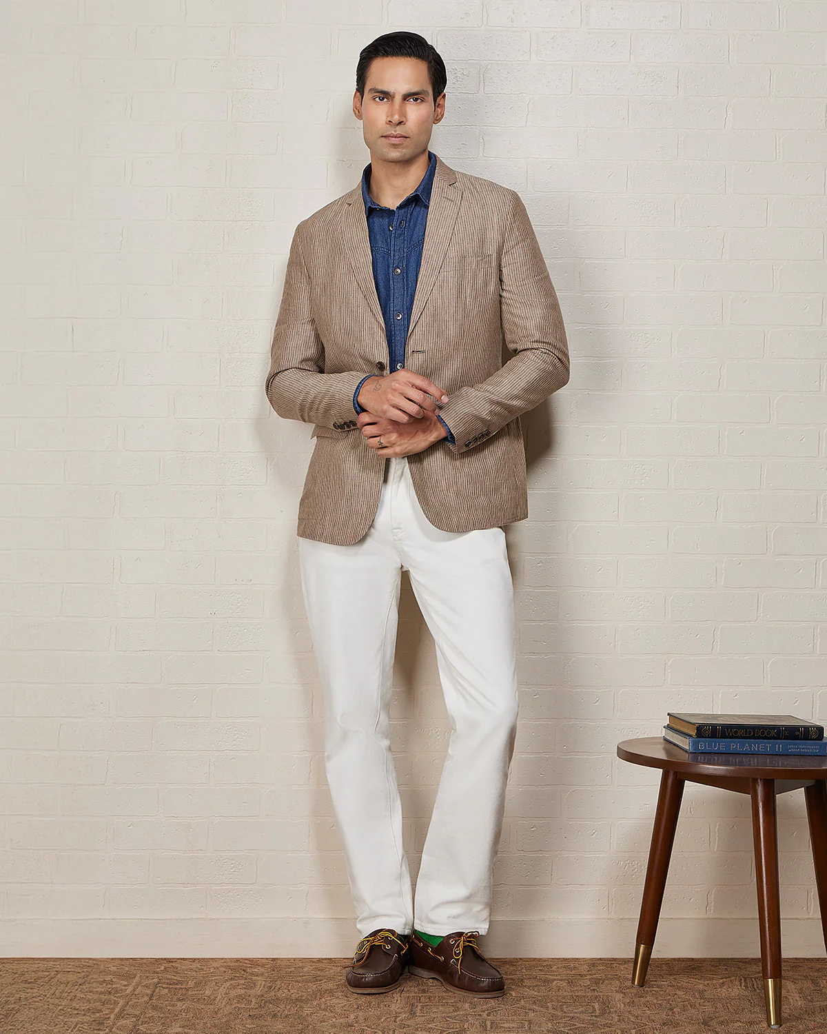 The Bromley Striped Linen Blazer - Khaki - Image 3