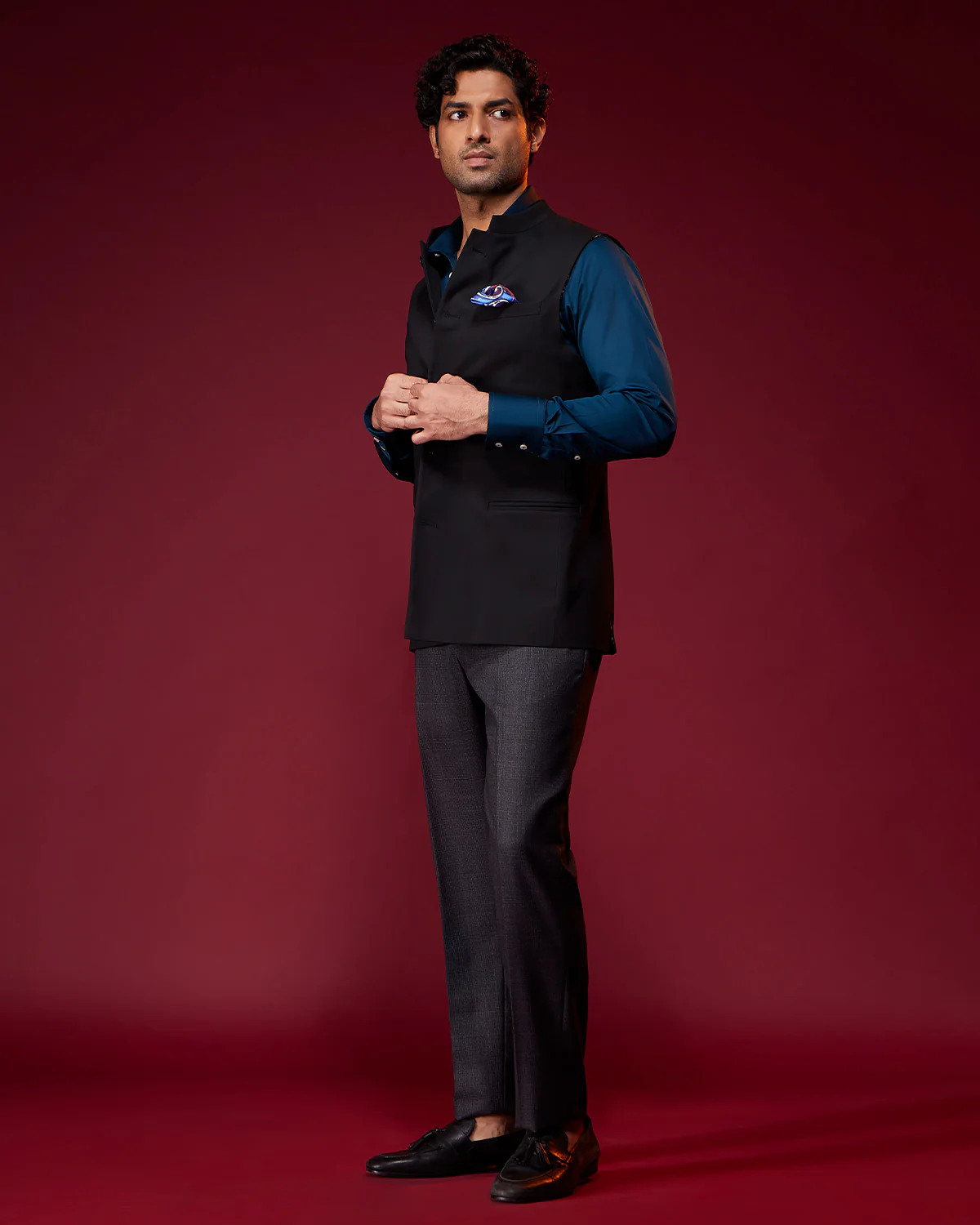 The Palatina Stretch Nehru Jacket - Black - Image 3