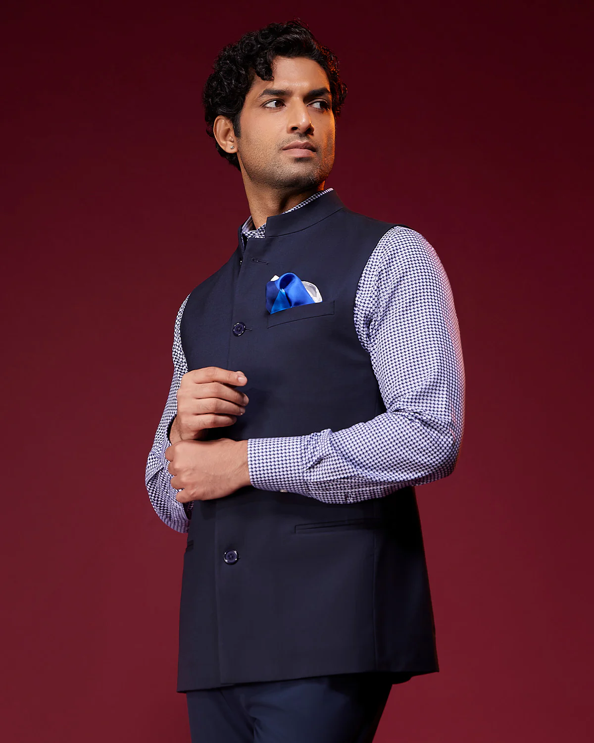 The Palatina Stretch Nehru Jacket - Navy - Image 4