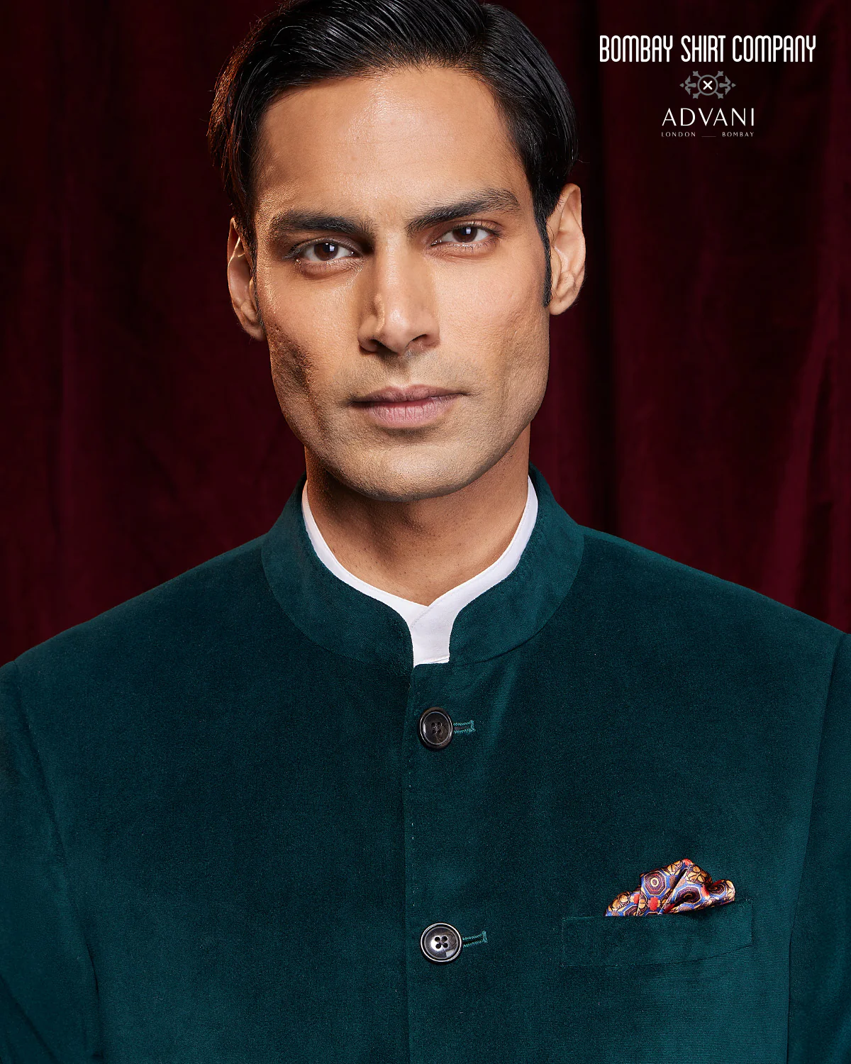 Velvetine Bandhgala Jacket - Green - Image 3