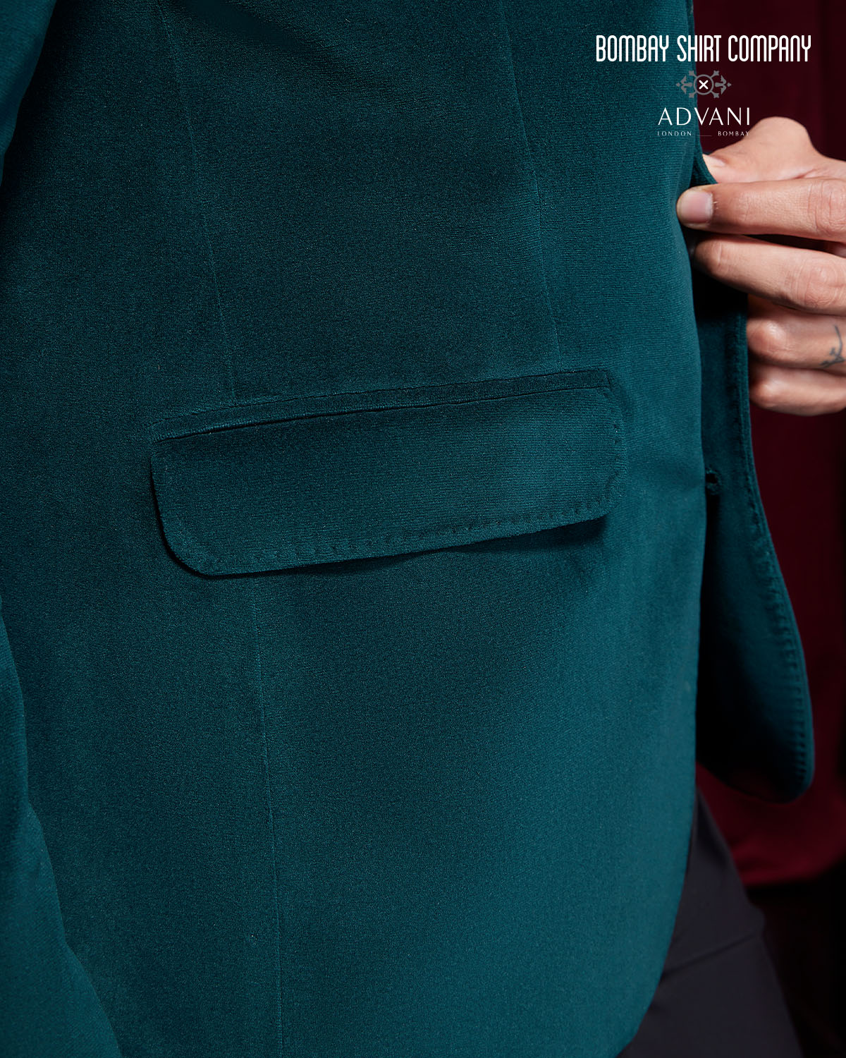 Velvetine Bandhgala Jacket - Green - Image 6