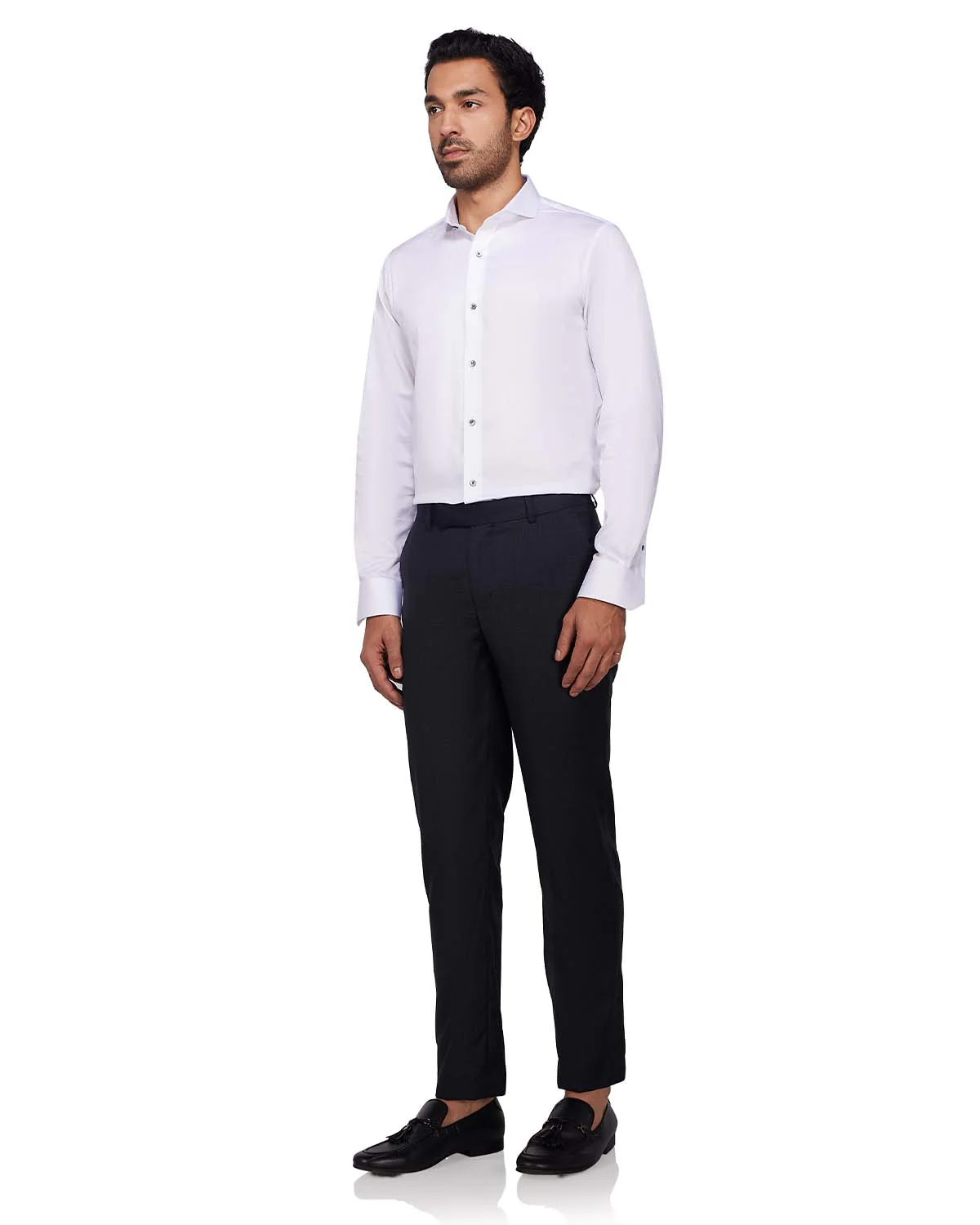 Veritas Merino Wool Checked Dress Pants - Dark Grey - Image 3
