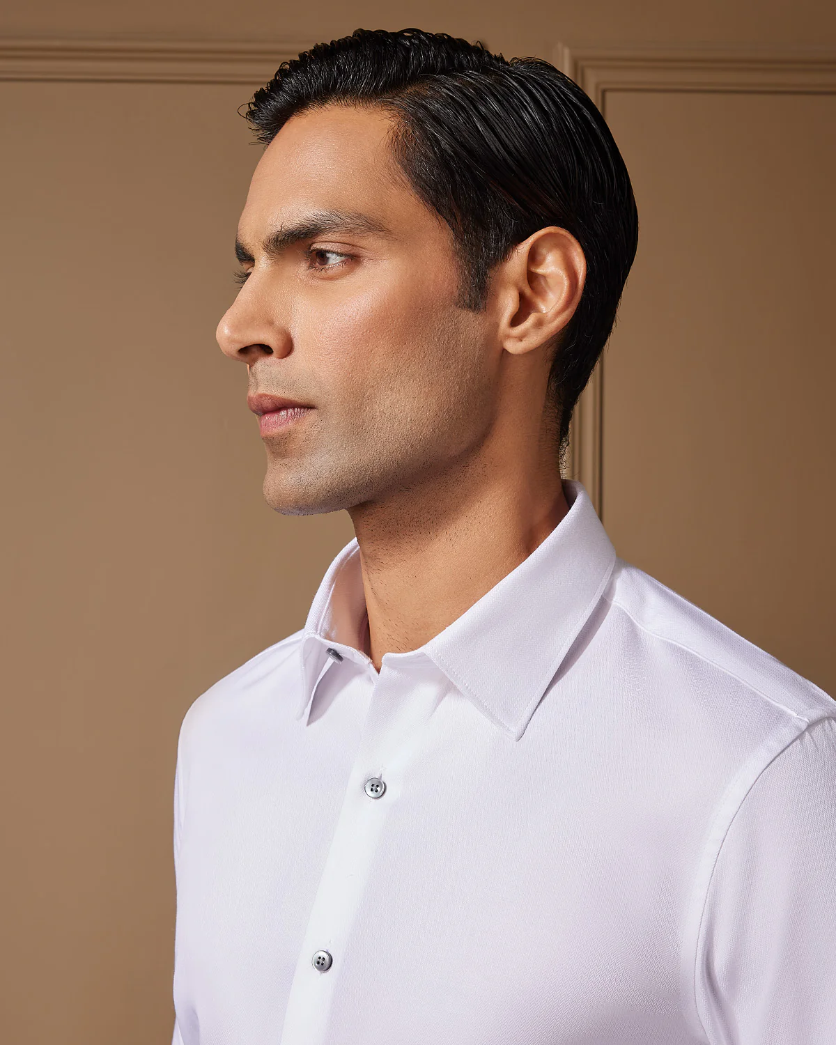 White Cotton Herringbone Shirt - Image 2