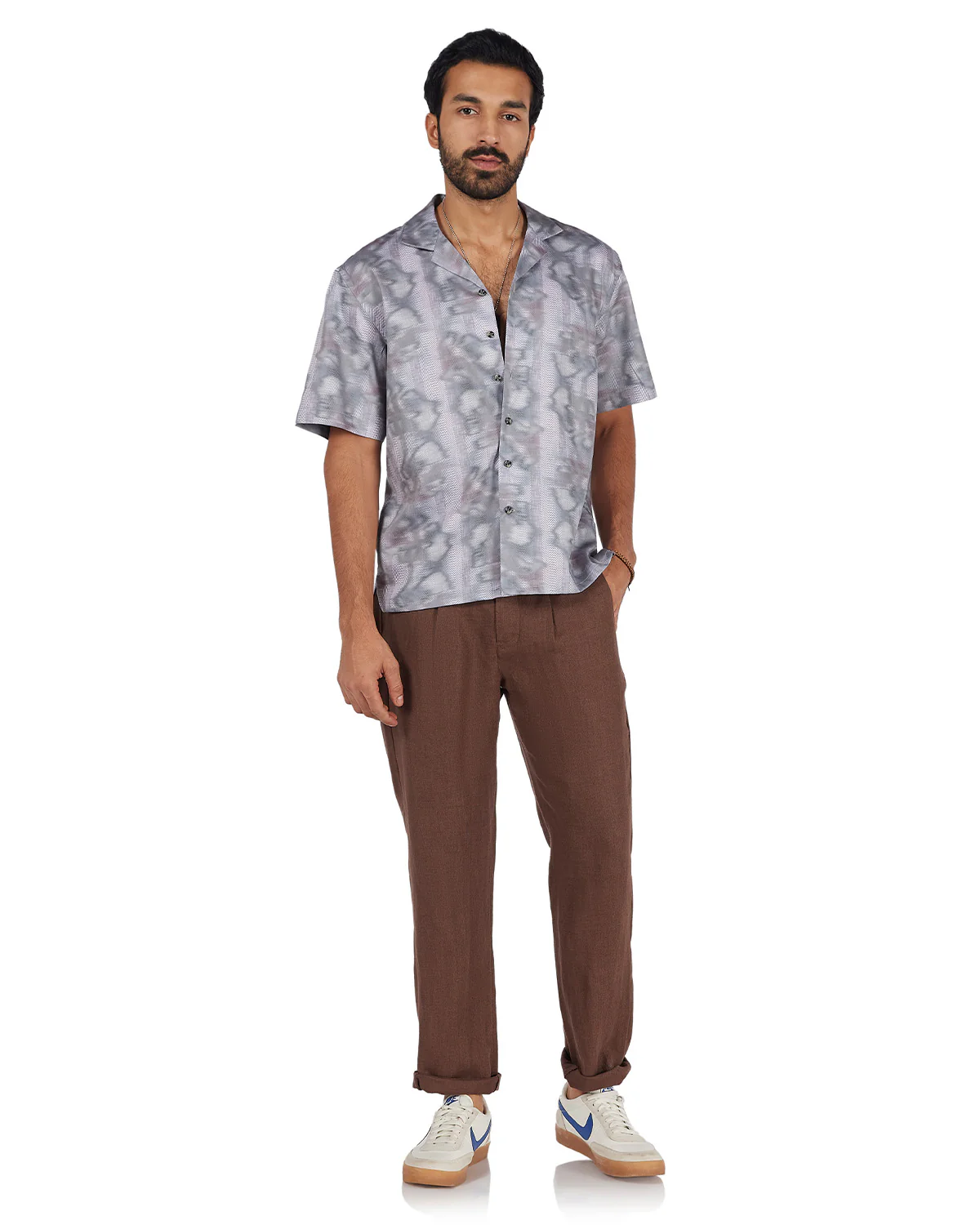 White & Grey Blurry Printed Shirt - Image 3