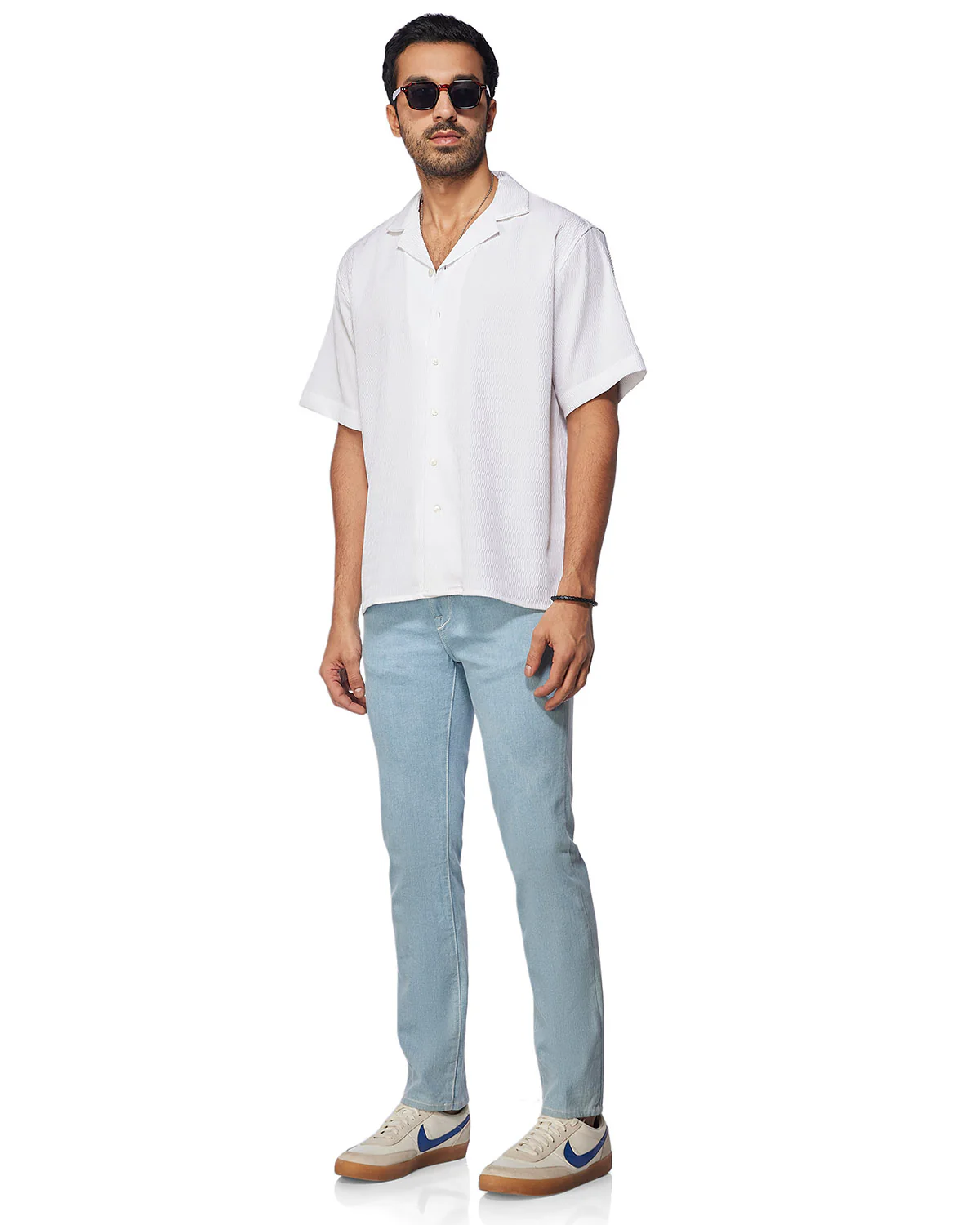 White Stretch Textured Shirt - Image 5