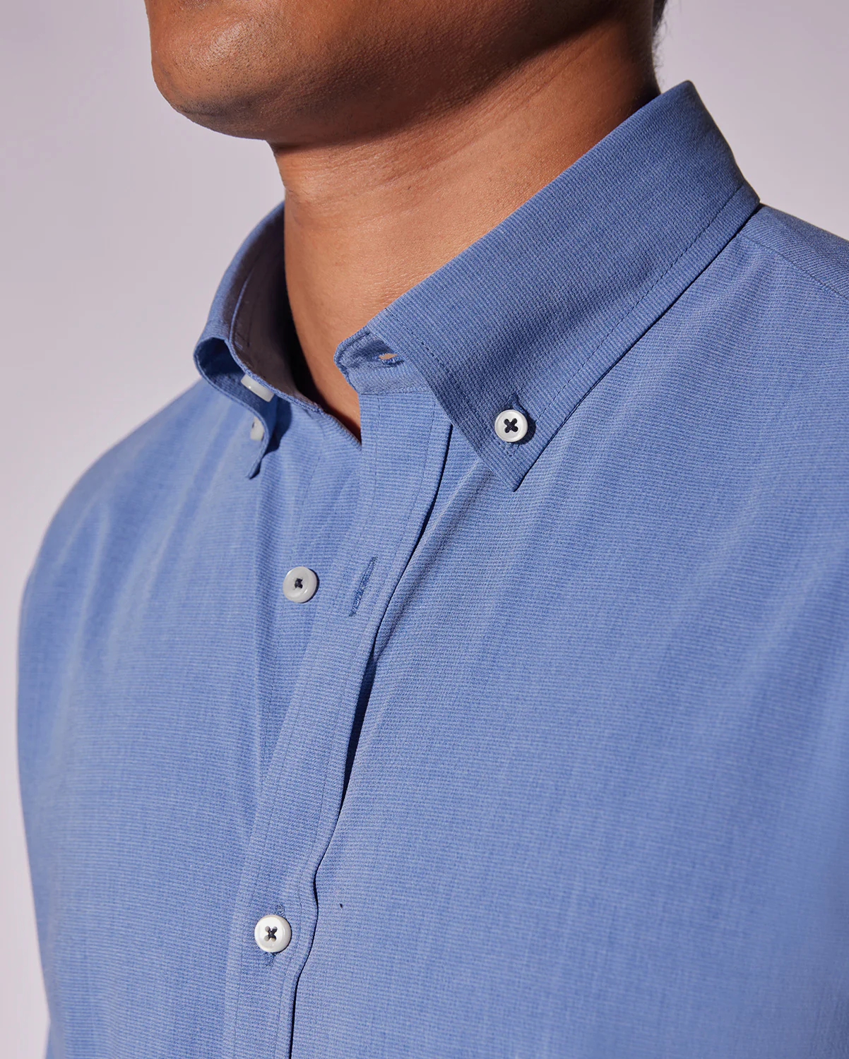 Wrinkle-Free Bamboo-Blend Dobby Shirt - Mid Blue - Image 2