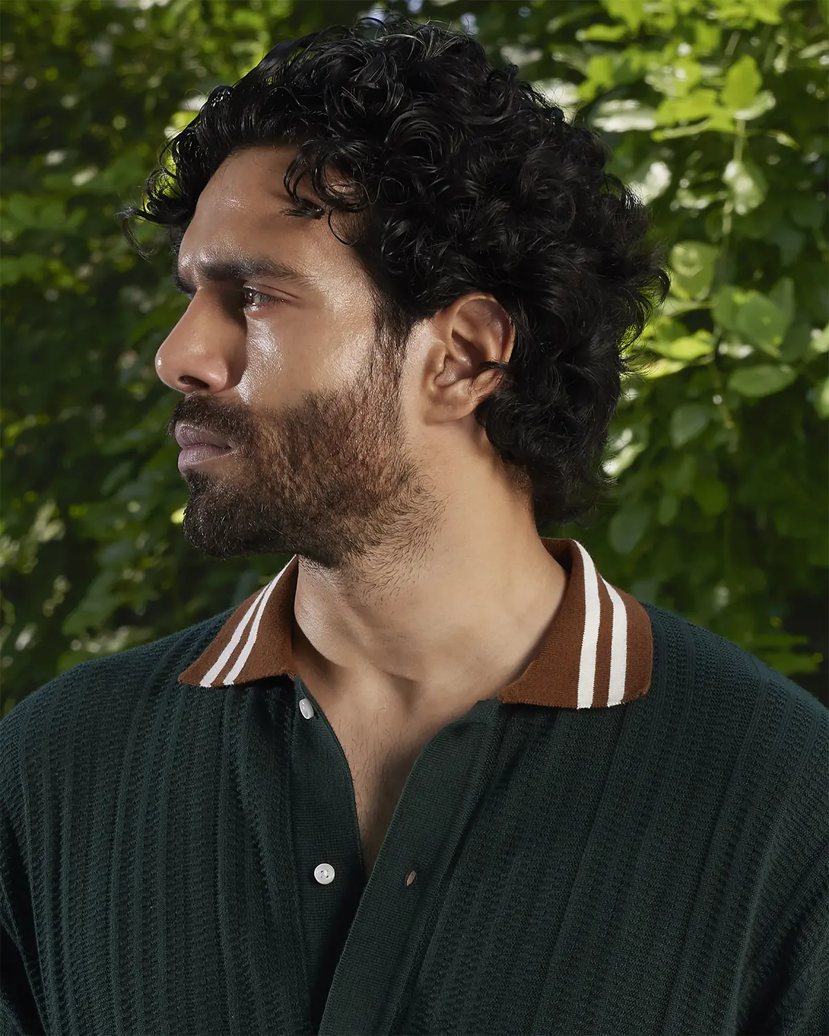 Green Jacquard Flat Knit Half-Sleeve Shirt - Image 2