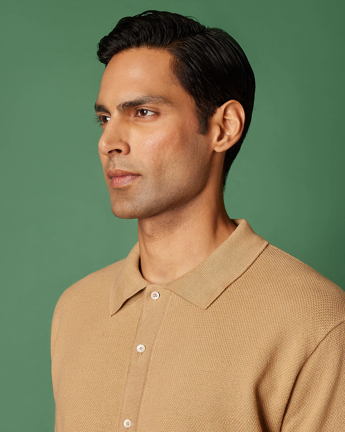 Khaki Cotton Dobby Flat Knit Shirt - Image 2