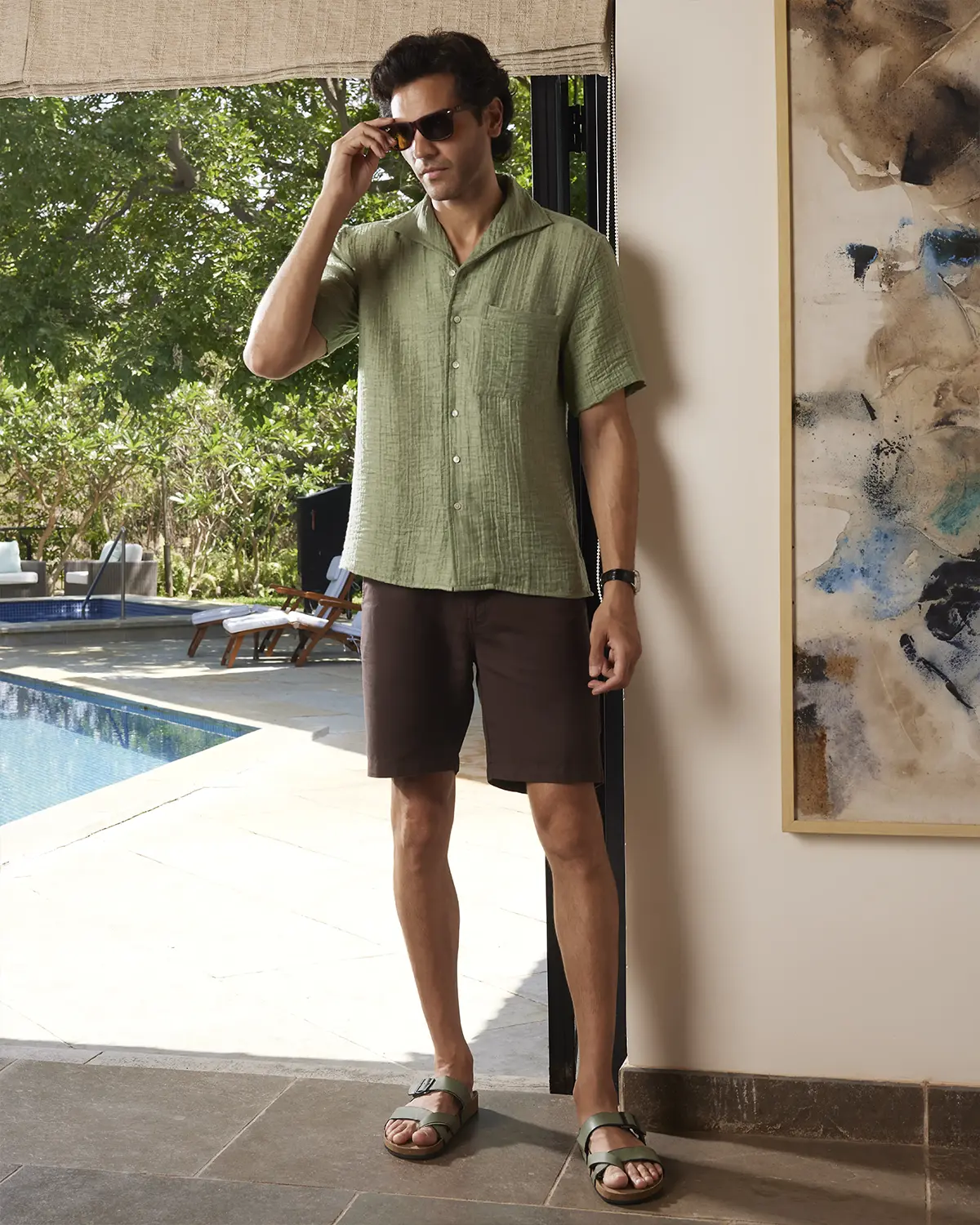 Light Green Cooper Collar Double Cloth Shirt - Image 4