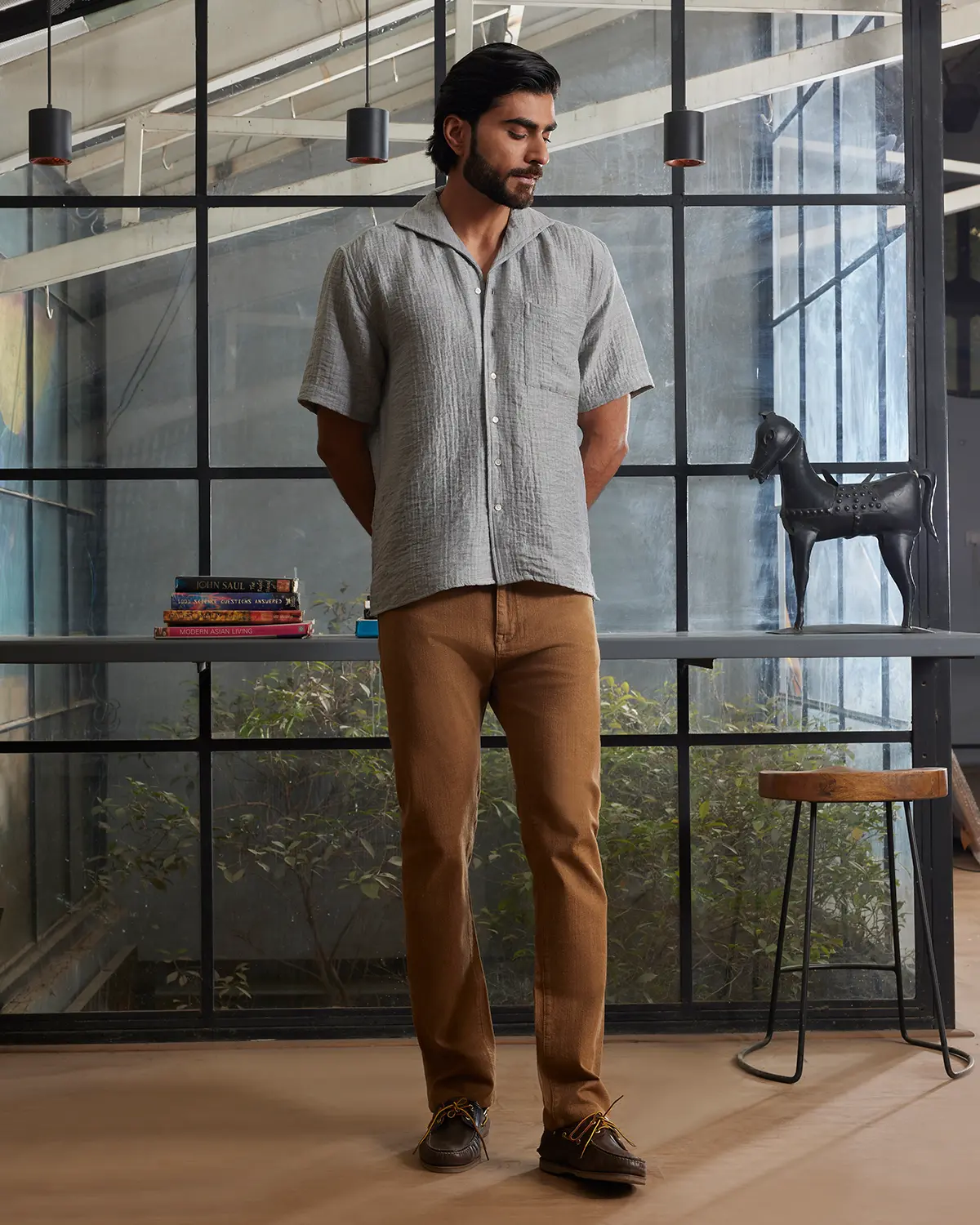 Light Grey Cooper Collar Double Cloth Shirt - Image 3